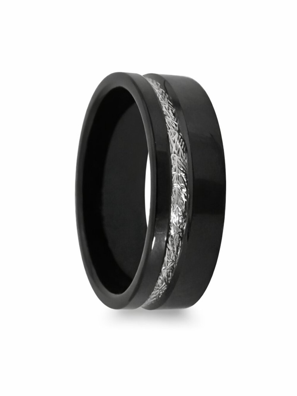 Size 13 Black Stainless Steel Wedding Band Crackled Silver Inlay